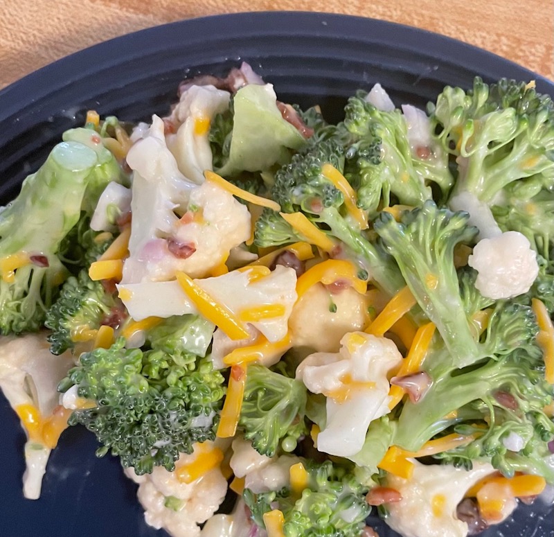 Broccoli Cauliflower salad, great salad, fresh, bacon