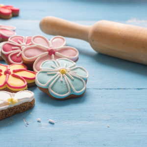 Decorated sugar cookies with a rolling pin