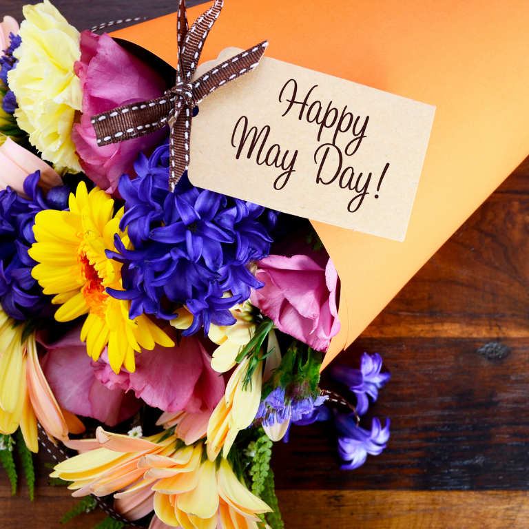 May Day paper cone filled with flowers