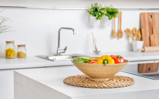 veggies in bowl, decorate kitchen