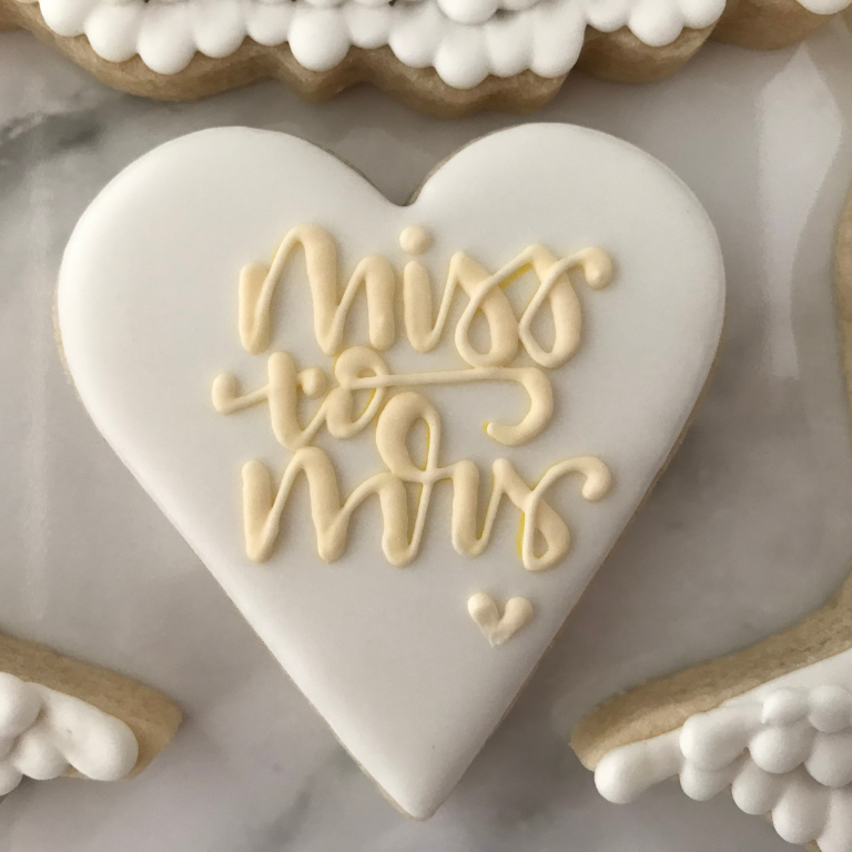 Miss to Mrs. bridal shower cookie favor