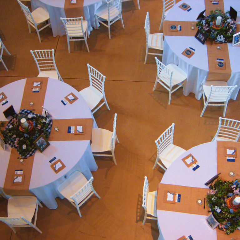 Overhead view of rehearsal dinner table settings