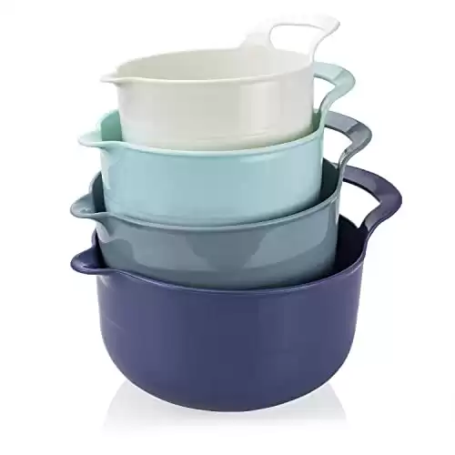 COOK WITH COLOR Mixing Bowls – 4 Piece Nesting Plastic Mixing Bowl Set with Pour Spouts and Handles (Ombre Blue)