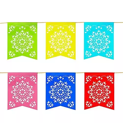 12 Foot Long Rainbow Multicolored Flag Mexican Sun Del Sol Design Garland Drop Banner for Party Decorations, Birthdays, Event Supplies, Fiesta Festivals, Children & Adults