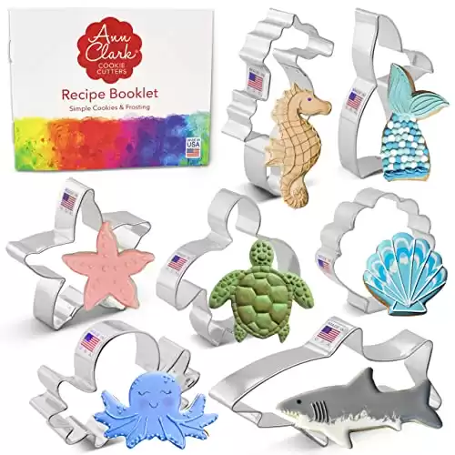 Under the Sea Cookie Cutters 7-Pc. Set Made in the USA by Ann Clark, Seashell, Starfish, Shark, Turtle, Mermaid Tail, and more