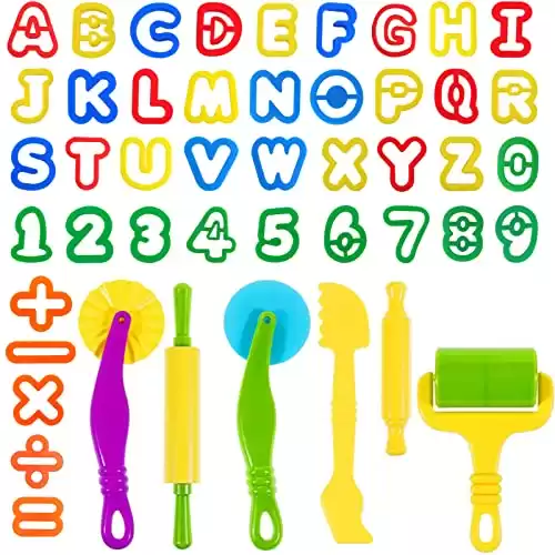 Oun Nana Dough Tools Play Dough Cutters, Various Shapes Include of Letters, Numbers, Symbols (47 PCS)