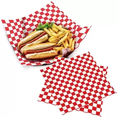 [250 Sheets] 12x12" Deli Paper Sheets, Red and White Checkered Dry Waxed Paper, Sandwich Wrapping Paper, Grease-Proof Wax Paper for Food Basket, Picnic, Barbecue, Restaurants, Burgers, Fries