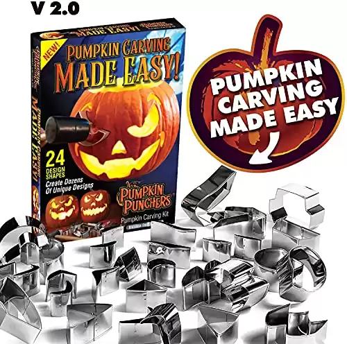 Pumpkin Punchers Pumpkin carving kit for kids | Pumpkin carving tools | Pumpkin carving stencils | Pumpkin carver kit | safe pumpkin tools (24 pieces)