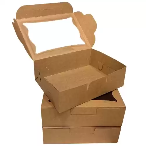 Bubbley Kraft Paper Bakery Boxes - 25-Pack Pastry Boxes with Window for Cookies, Chocolate Covered Strawberries, Macarons, and Muffins, Dessert Disposable Packaging, 8 x 6 x 2.5 Inches