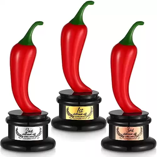 Batiyeer 3 Pieces Chili Pepper Trophy 4.3 inches Chili Cook Off Trophies Hot Pepper Cooking Contest Events Available 1st 2nd 3rd Chili Cook Off Prizes Trophy