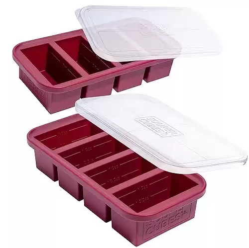 Souper Cubes 1 Cup Silicone Freezer Tray With Lid - Easy Meal Prep Container and Kitchen Storage Solution - Silicone Molds for Soup and Food Storage - Cranberry - 2-Pack