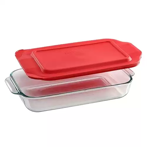 Pyrex Basics 2-Qt Glass Baking Dish with Lid, Tempered Glass Baking Dish with Large Handles, Non-Toxic, BPA-Free Lid, Dishwashwer, Microwave, Freezer and Pre-Heated Oven Safe