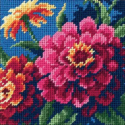 Dimensions Zinnia Flowers Needlepoint Embroidery Kit for Beginners, 5" x 5", Multicolor, 4 Count