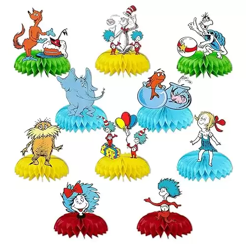 10 Pcs Doctor Seuss Honeycomb Centerpieces Table Topper, 3D Double Sided Table Decorations Centerpieces Party Favors for Boys and Girls