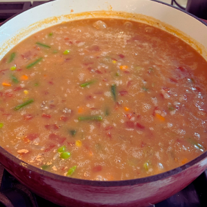 Plaza III Steakhouse Soup bubbling on stove