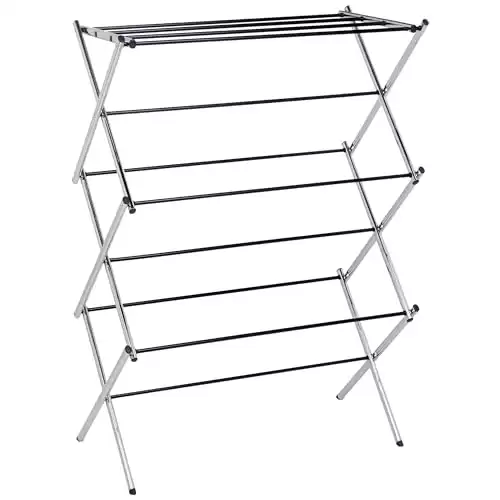 Amazon Basics Foldable Laundry Rack for Air Drying Clothing, 41.8" x 29.5" x 14.5" (L x W x H), Chrome Silver