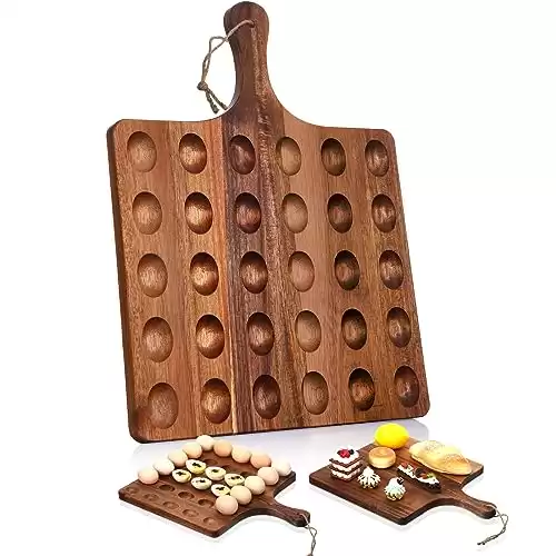 Gerrii Reversible Wooden Deviled Egg Platter Deviled Egg Tray Charcuterie Board Acacia Deviled Egg Holder Cutting Board Cheese Serving Tray(13 x 17 Inch, 30 Holes)