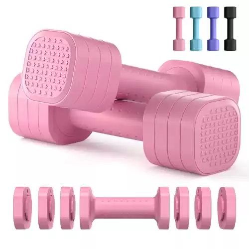 Adjustable Set of 2, 4 in 1 Free Weights Set for Women, 5lb Set of 2, Each 2lb 3lb 4lb 5lb with TPU Soft Rubber Handle