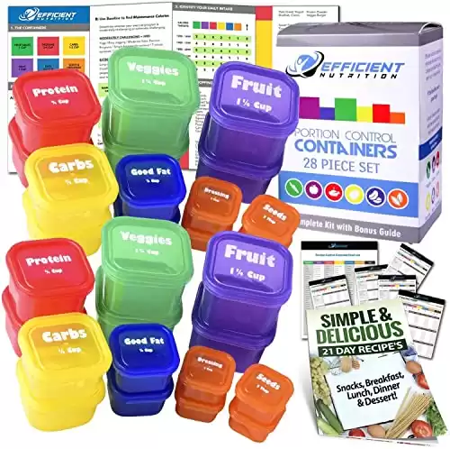 Portion Control Containers DELUXE Kit (28-Piece) with COMPLETE GUIDE + 21 DAY PLANNER + RECIPE eBOOK