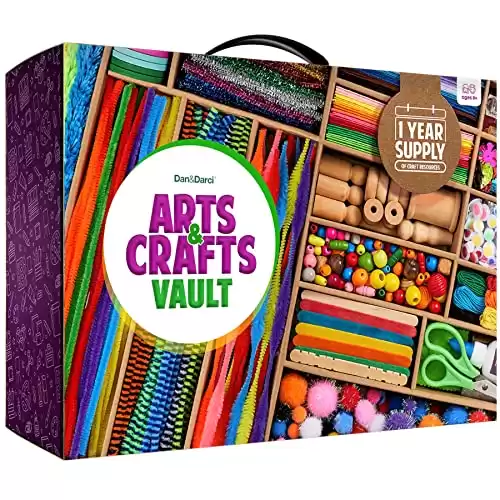 Dan&Darci Arts and Crafts Vault - Craft Supplies Kit in a Box for Kids Ages 4 5 6 7 8 9 10 11 & 12 Year Old Girls & Boys - Crafting Set Kits Gift Ideas for Kids