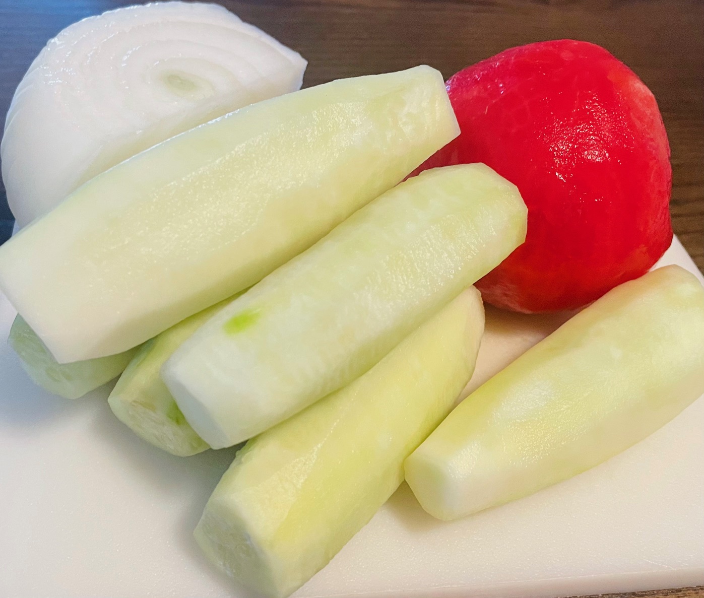 peeled veggies for salad