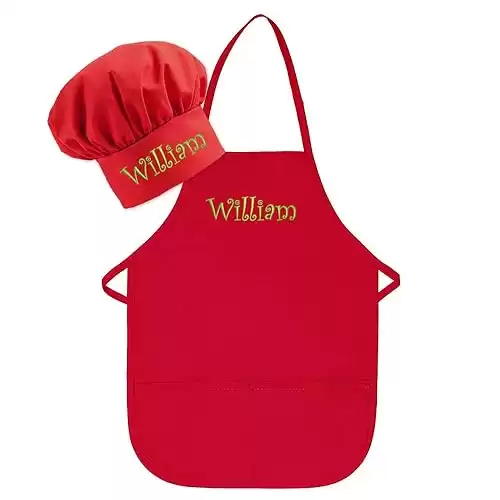 Personalized Embroidered Made In The USA - Add A Name Child Apron and Hat Set - Toddlers & Kids Sizes…