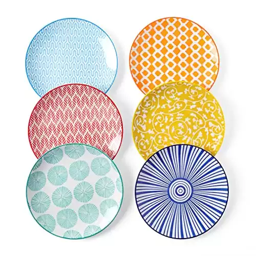 Selamica Ceramic Dessert Plates Set of 6, Small Salad Plates 6 Inch Appetizer Plates for Kitchen, Mini Dinner Plates for Cake Snacks Side Dish, Microwave Dishwasher Safe, Assorted Colors