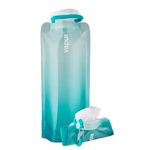 Vapur, Collapsible Water Bottle- 1 Liter, 33 Ounces- Reusable Leak Proof Water Bottles with Carabiner for Working Out, Camping, Backpacking, Hiking & Travel, Malibu Teal, Gradient Anti-Bottle