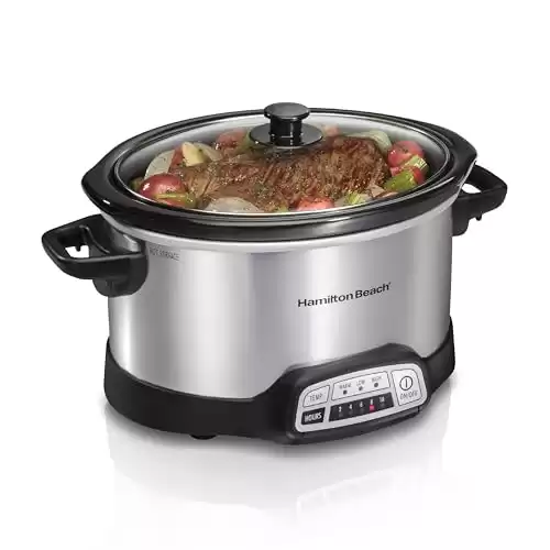 Hamilton Beach Programmable Slow Cooker with Flexible Easy Programming, 5 Cooking Times, Dishwasher-Safe Crock, Lid, 4 Quart, Silver